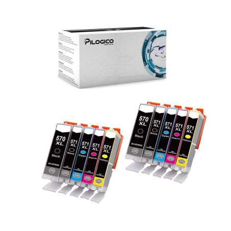 10 Cartucce Canon PGI-570 CLI-571 Nero + Colori Compatibili