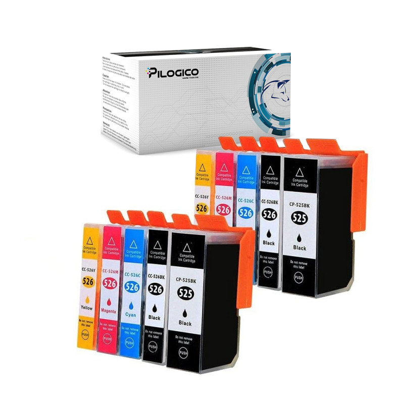 10 Cartucce Canon PGI-525 CLI-526 Nero + Colore Compatibili